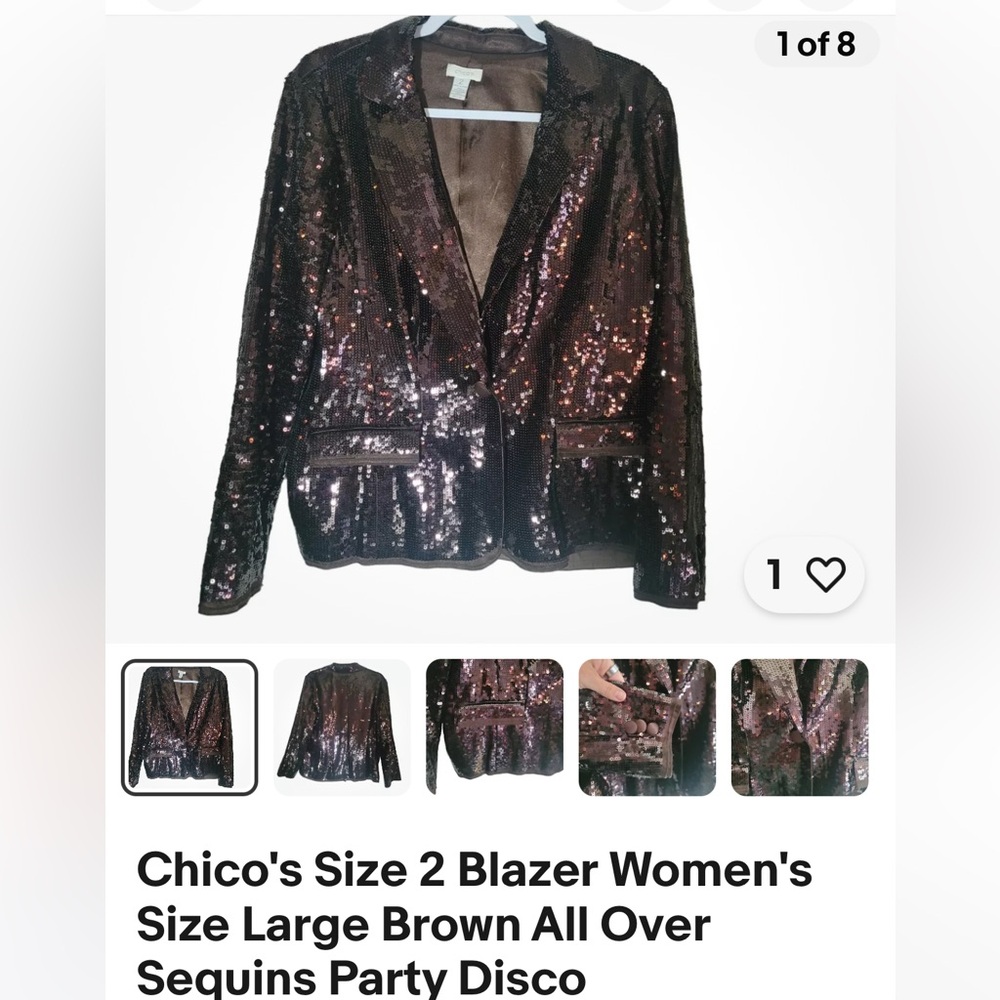 Chicos brown sequin jacket size 2 (us size 12)